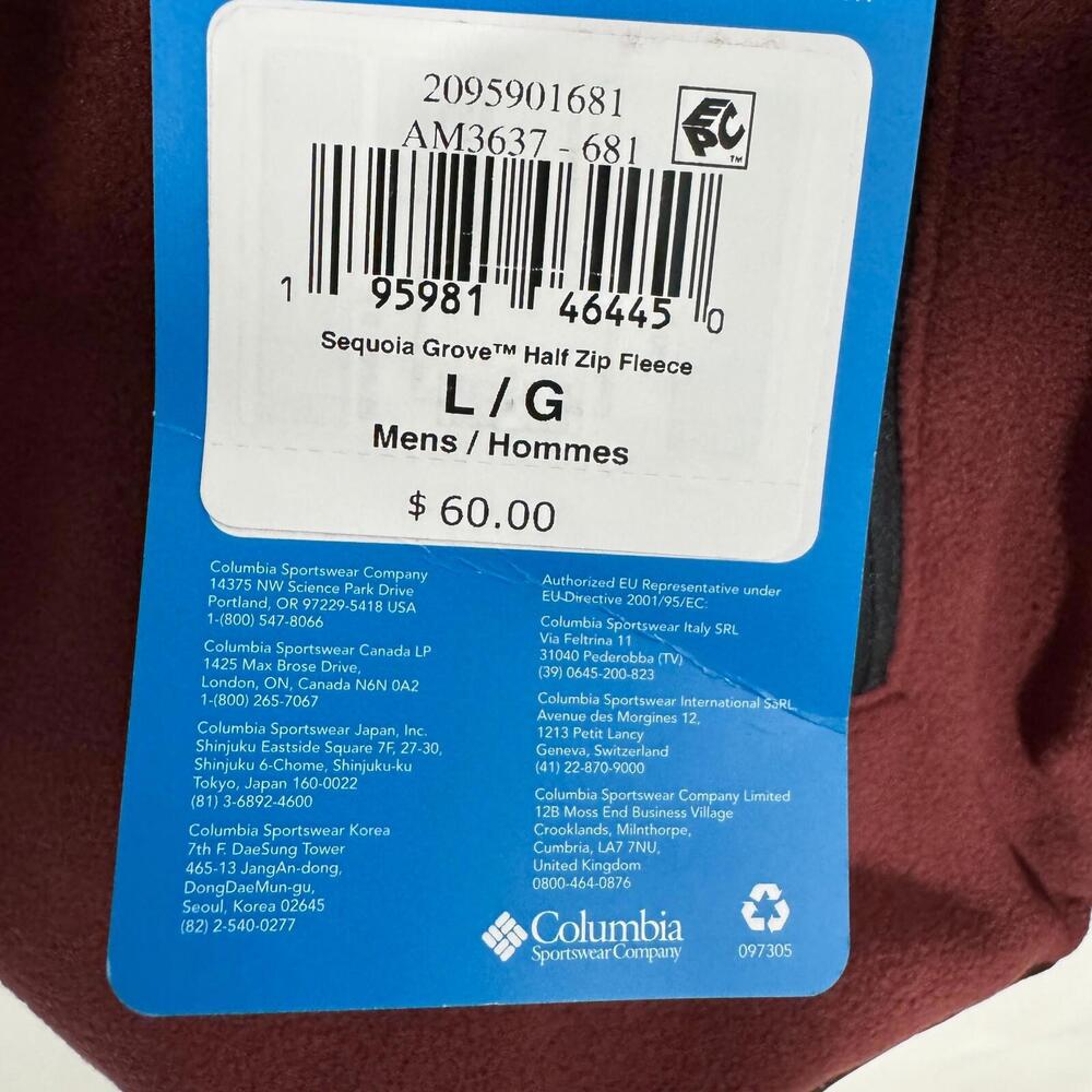 Columbia Men’s Size Large Spice Red Black Sequoia Grove Half Zip Fleece Pullover - Picture 6 of 8
